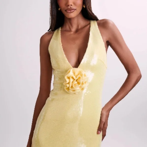 Eliza Rose Yellow Sequin Evening Gown - Picture 9 of 14